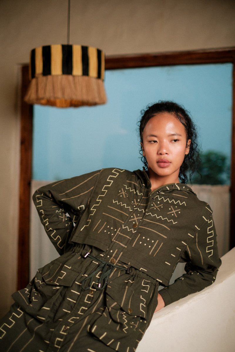 Bodrum utility jacket dress Crushed Cotton dress by The Terra Tribe in black for women in Singapore