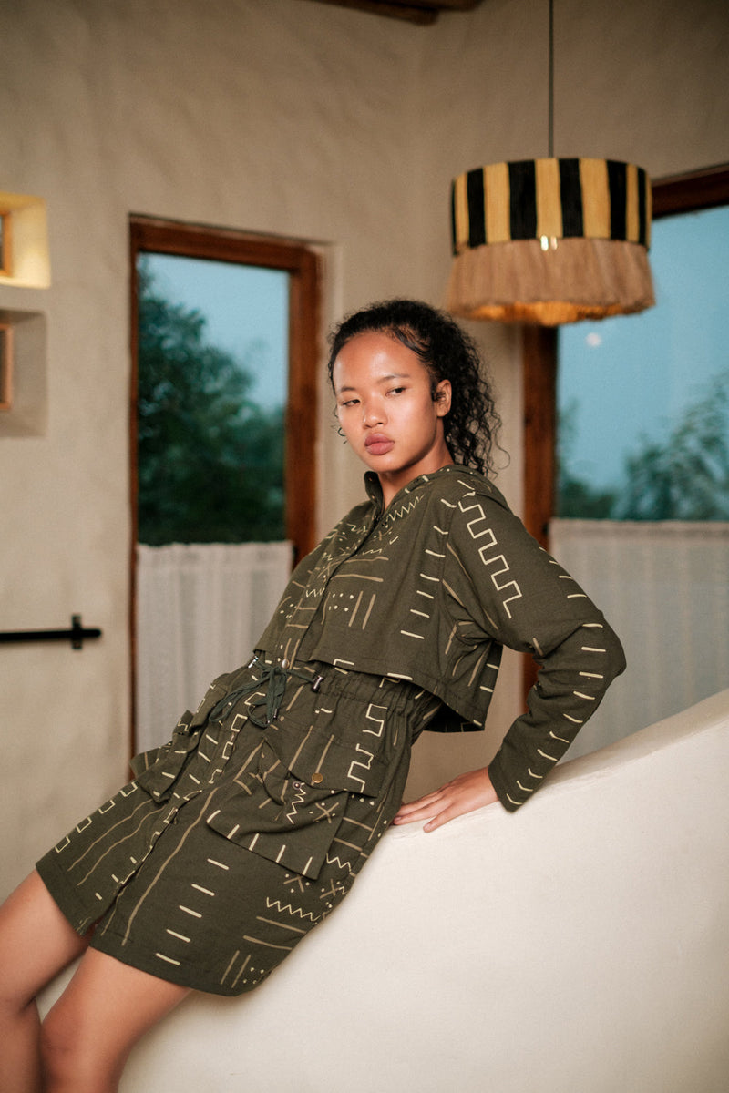 Bodrum utility jacket dress Crushed Cotton dress by The Terra Tribe in black for women in Singapore