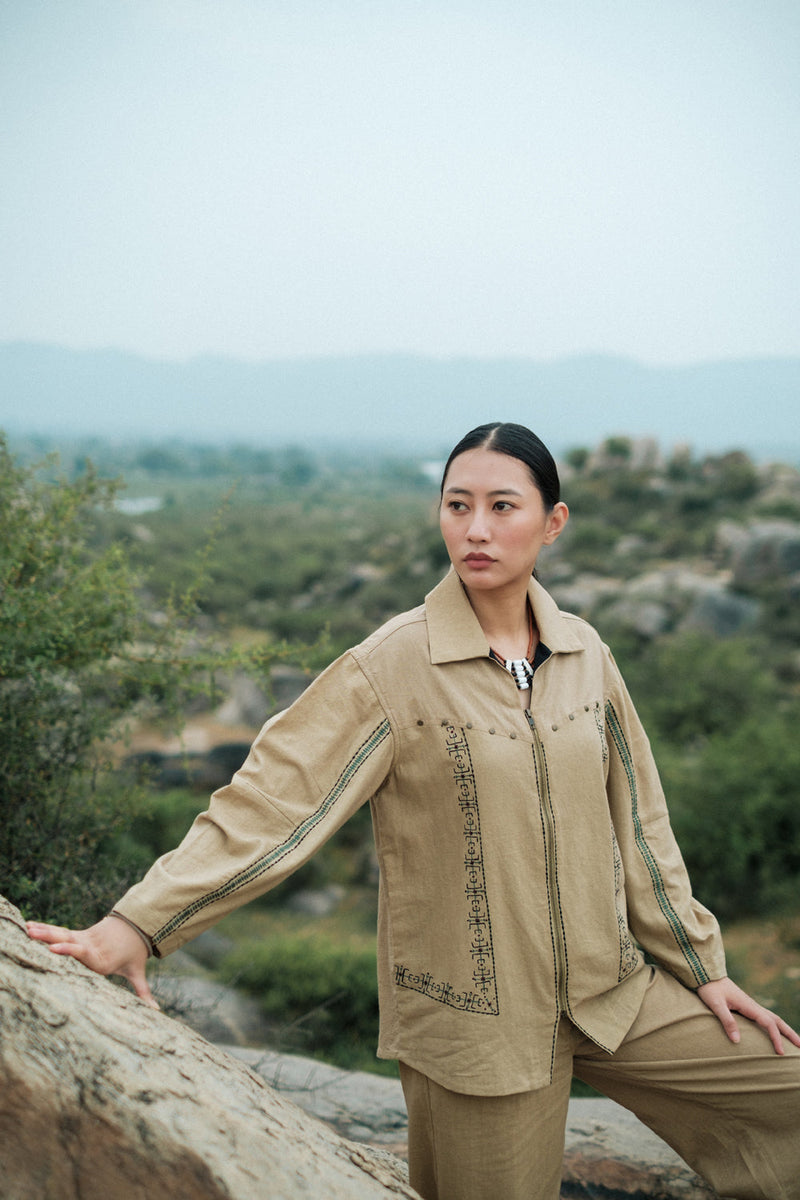 Morracan shirt Crushed Cotton top/shirt by The Terra Tribe in green for women in Singapore