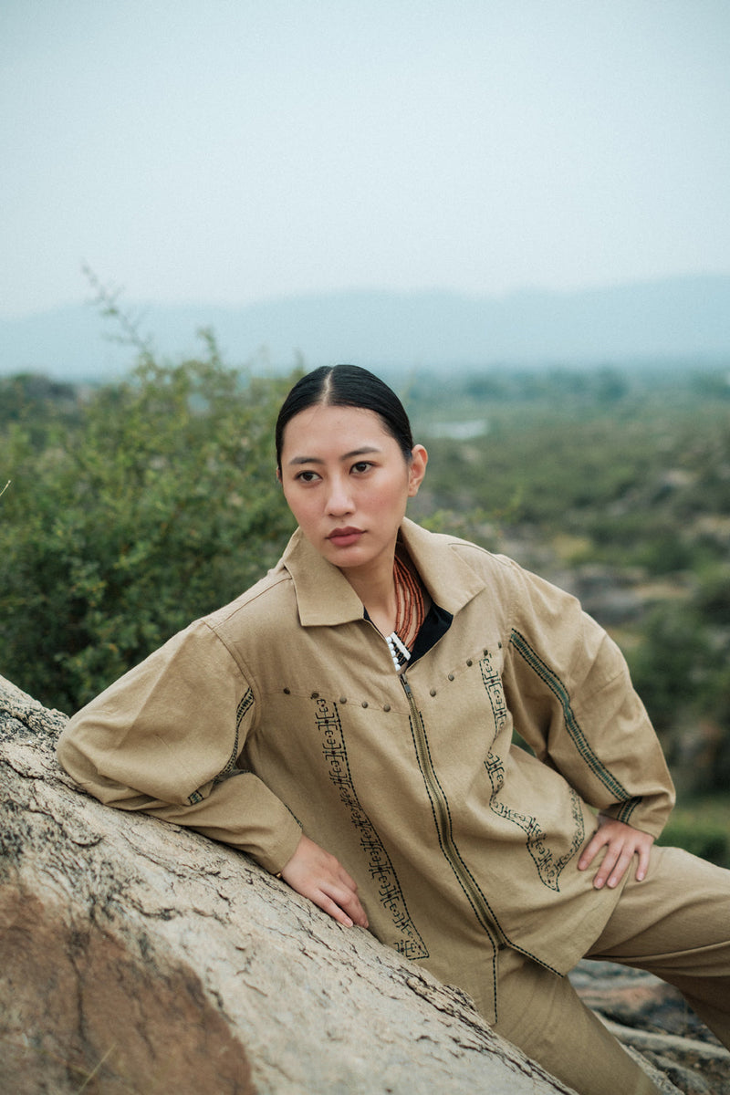 Morracan shirt Crushed Cotton top/shirt by The Terra Tribe in green for women in Singapore