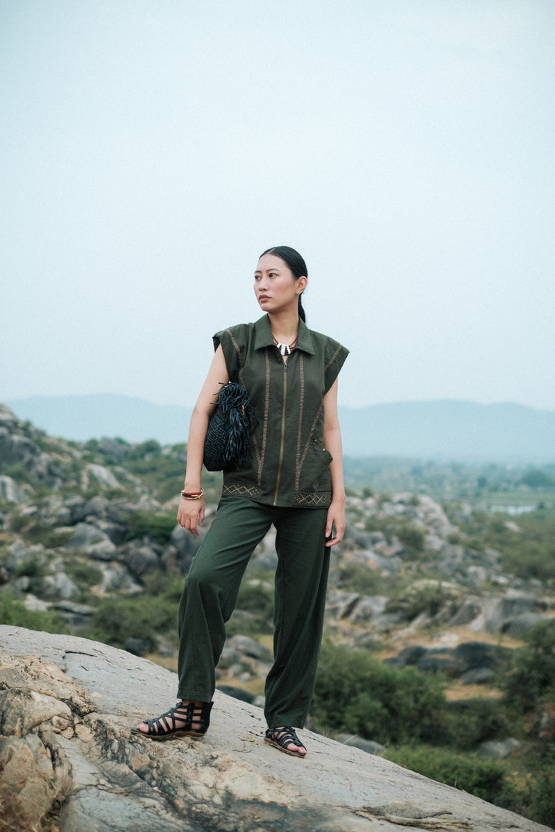 Antalya shirt jacket Crushed Cotton top/shirt by The Terra Tribe in green for women in Singapore
