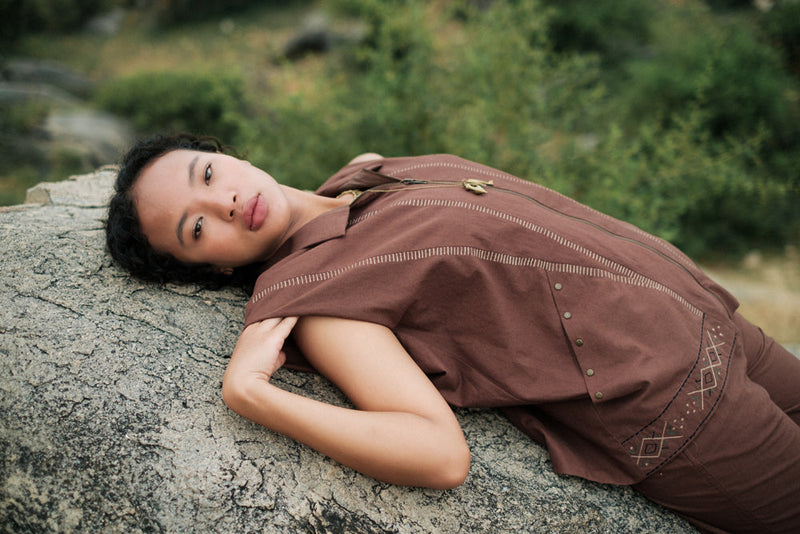 Antalya shirt jacket Crushed Cotton top/shirt by The Terra Tribe in green for women in Singapore