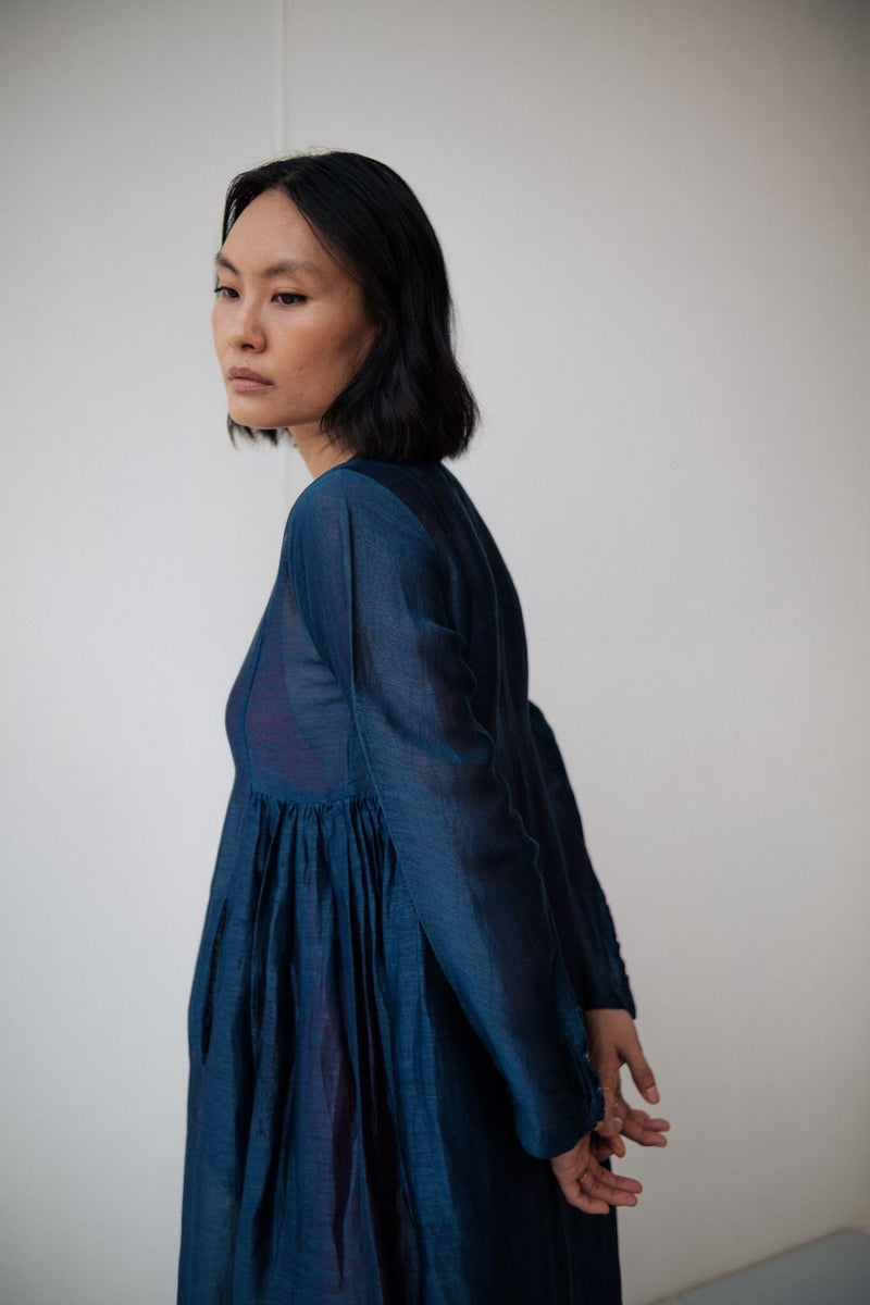RESHAM BLUE DRESS silk by TOKREE in blue color for women in Singapore