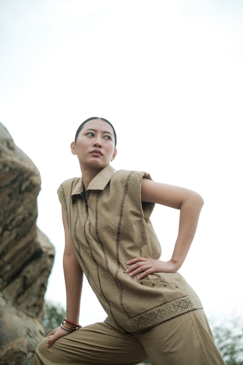 Antalya shirt jacket Crushed Cotton top/shirt by The Terra Tribe in green for women in Singapore
