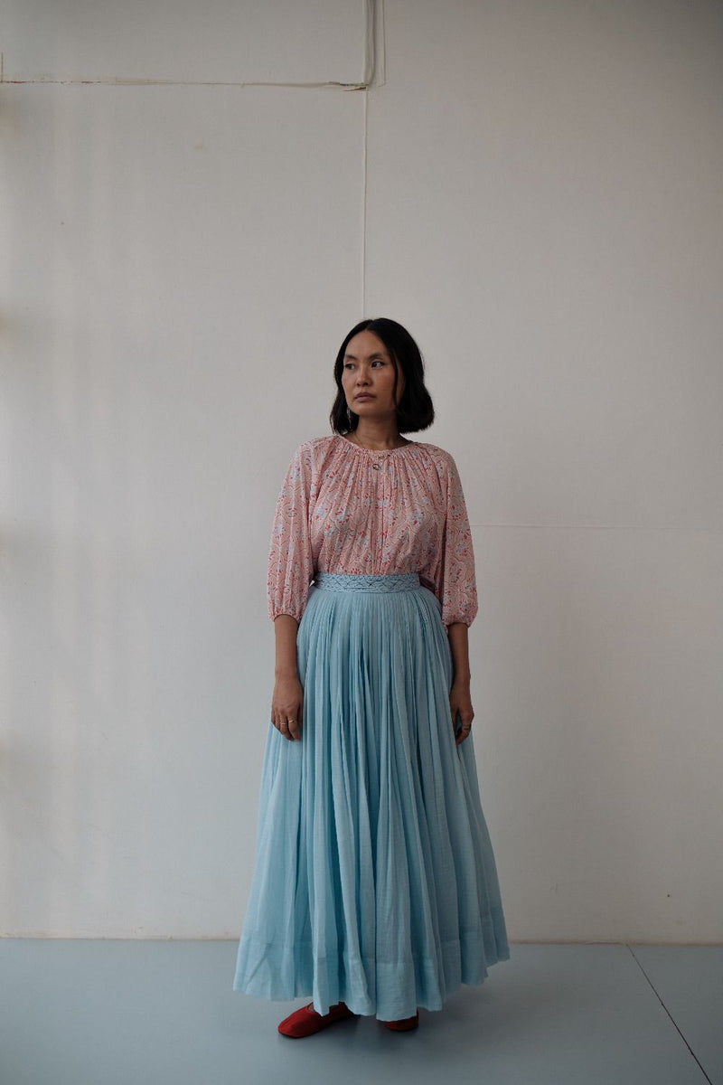 MIRA SKIRT chanderi by TOKREE in blue color for women in Singapore