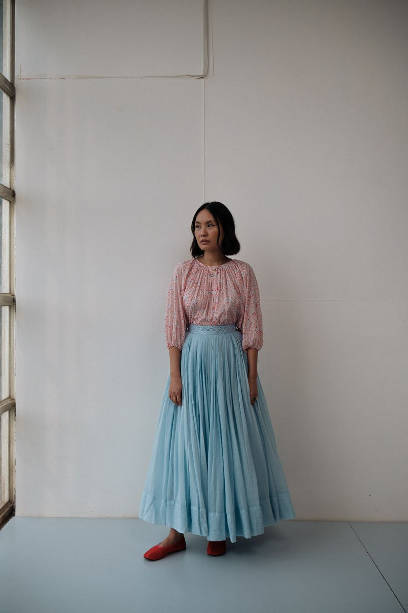 MIRA SKIRT chanderi by TOKREE in blue color for women in Singapore