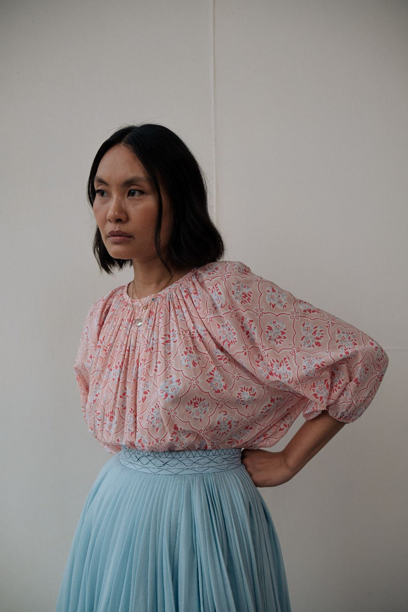 MIRA SKIRT chanderi by TOKREE in blue color for women in Singapore