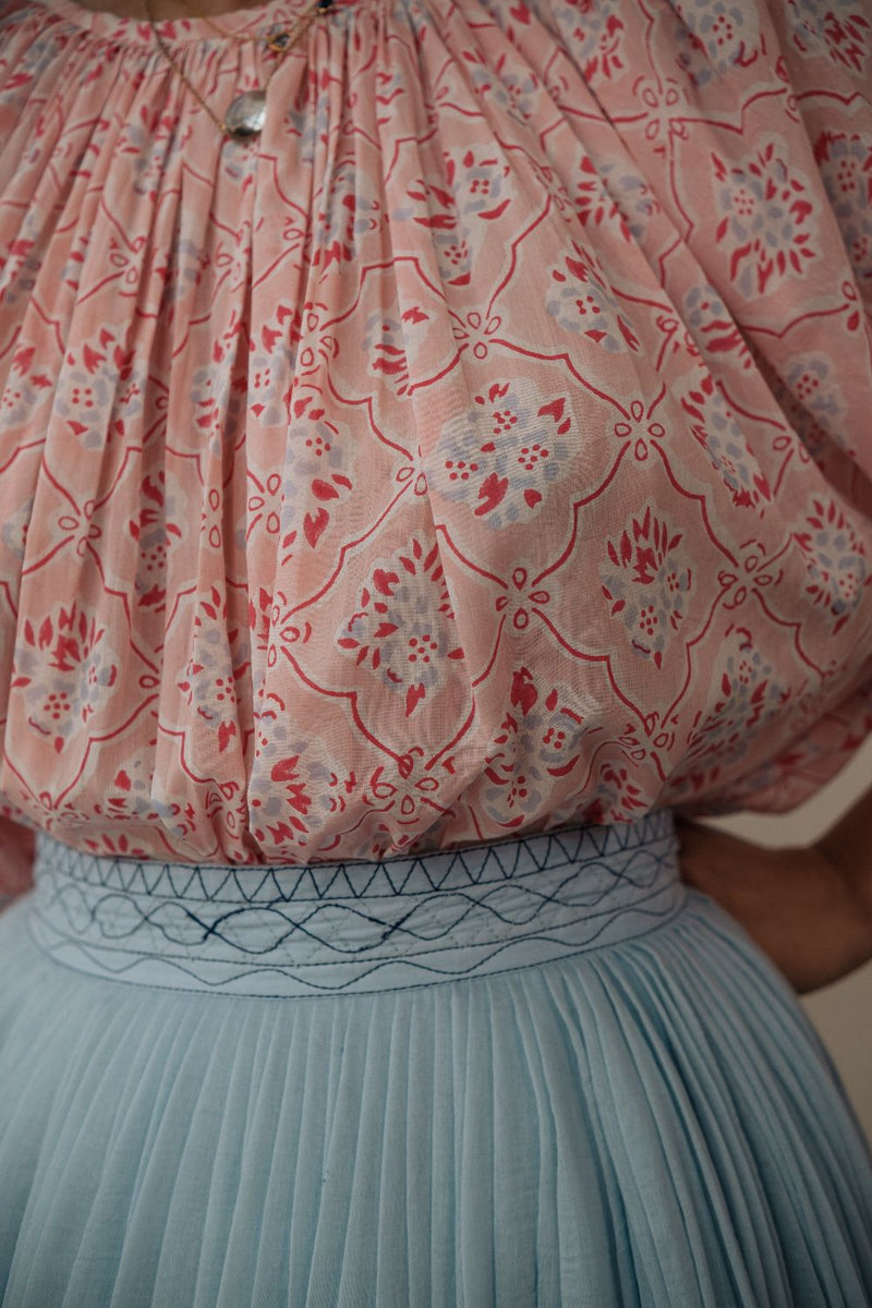 MIRA SKIRT chanderi by TOKREE in blue color for women in Singapore