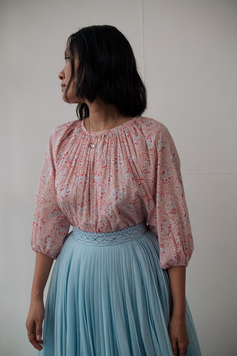 MIRA SKIRT chanderi by TOKREE in blue color for women in Singapore