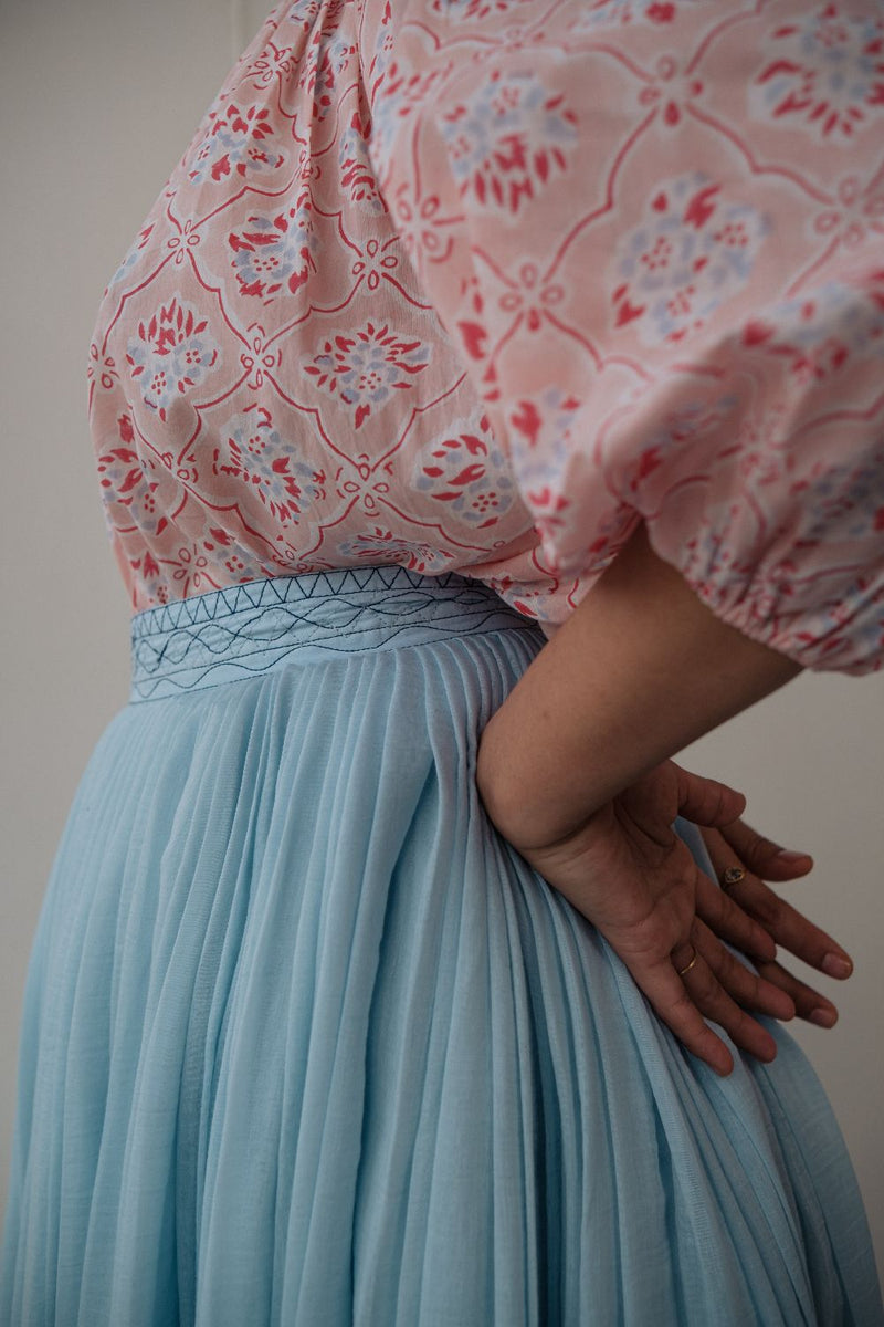 MIRA SKIRT chanderi by TOKREE in blue color for women in Singapore