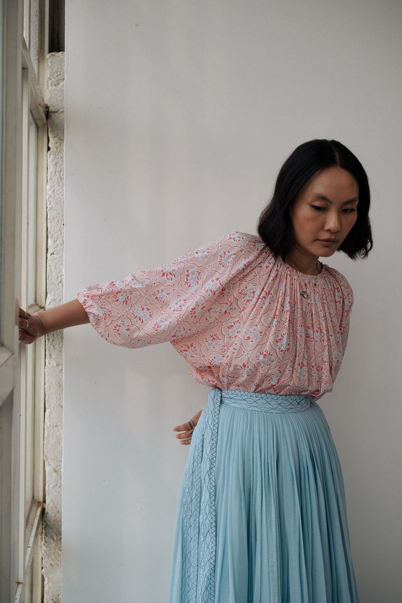 MIRA SKIRT chanderi by TOKREE in blue color for women in Singapore