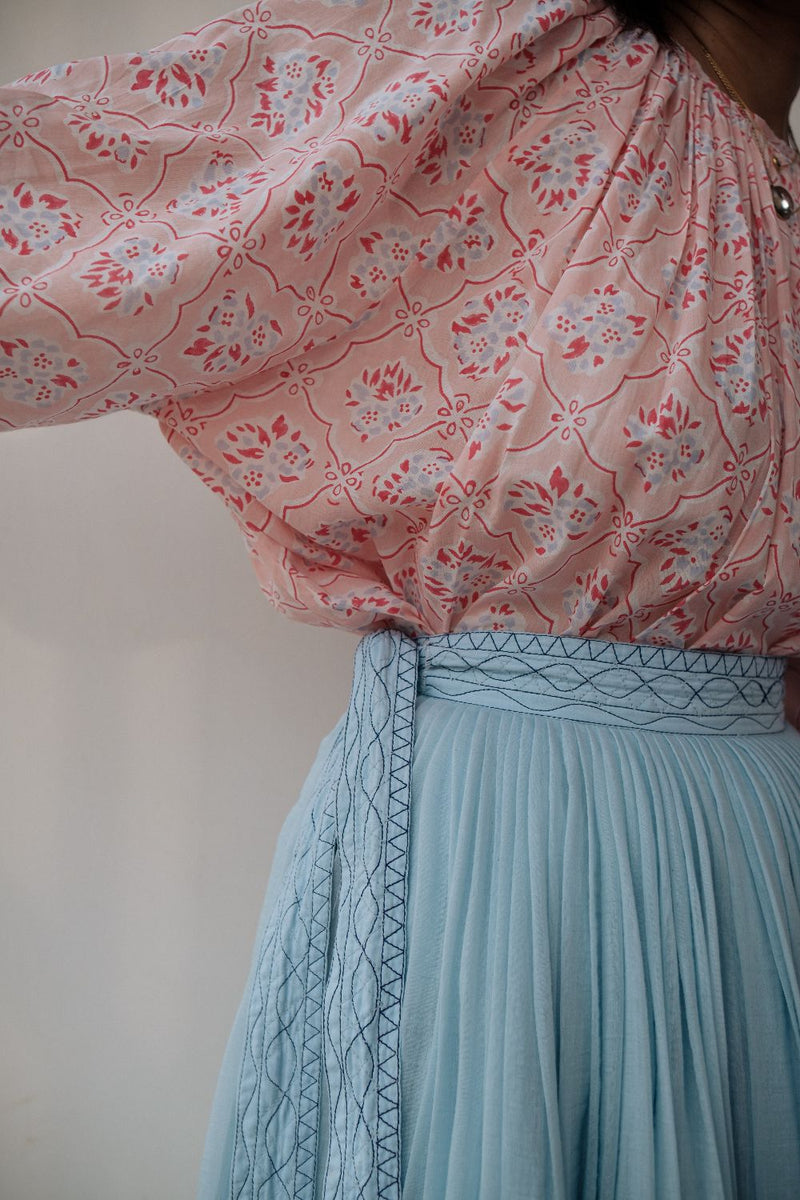 MIRA SKIRT chanderi by TOKREE in blue color for women in Singapore
