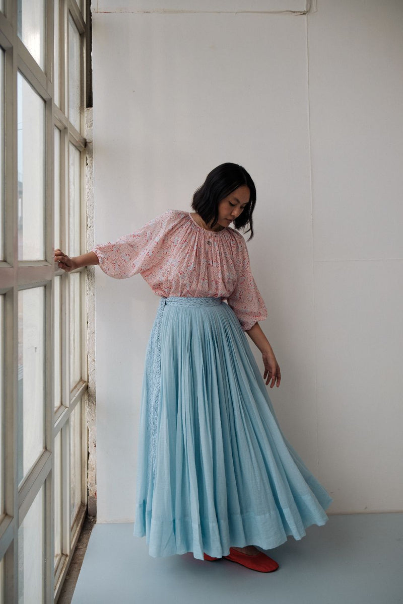MIRA SKIRT chanderi by TOKREE in blue color for women in Singapore