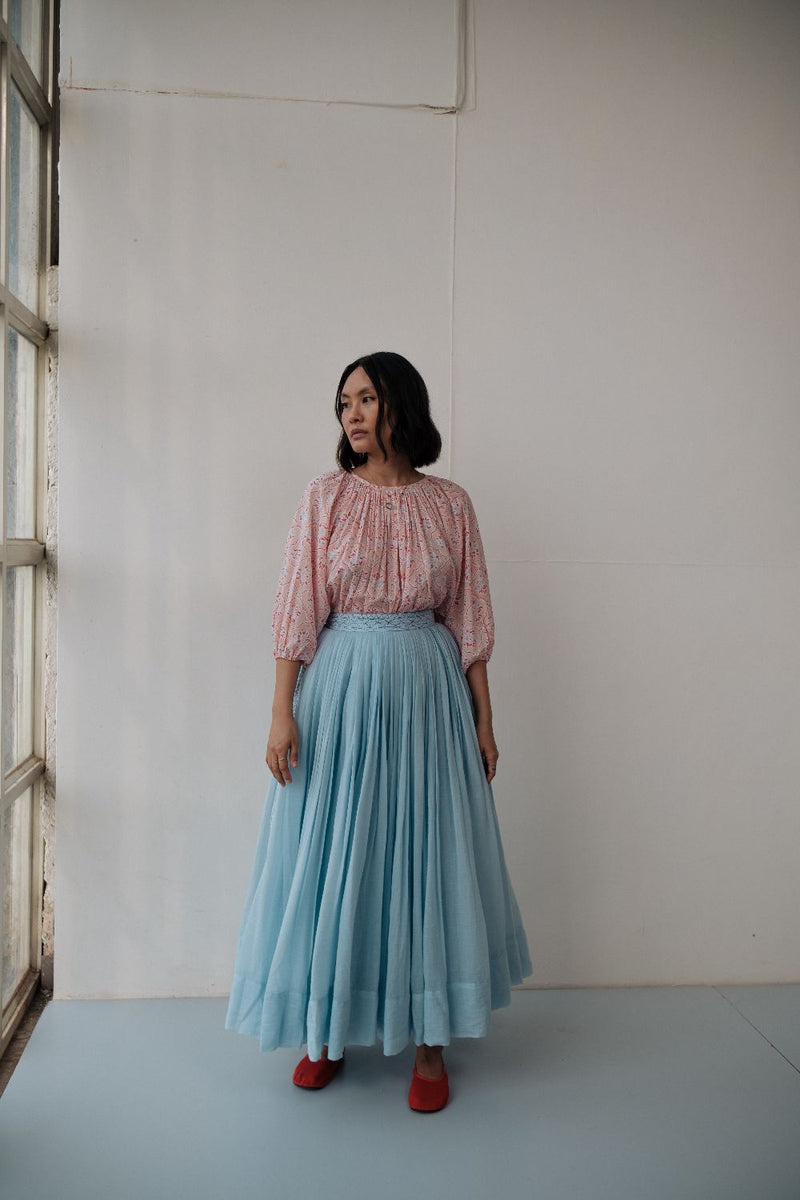 MIRA SKIRT chanderi by TOKREE in blue color for women in Singapore