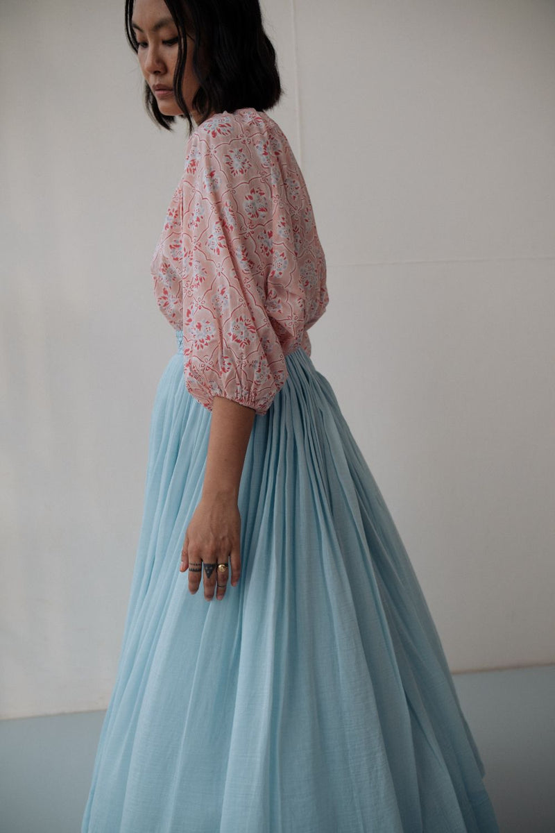 MIRA SKIRT chanderi by TOKREE in blue color for women in Singapore