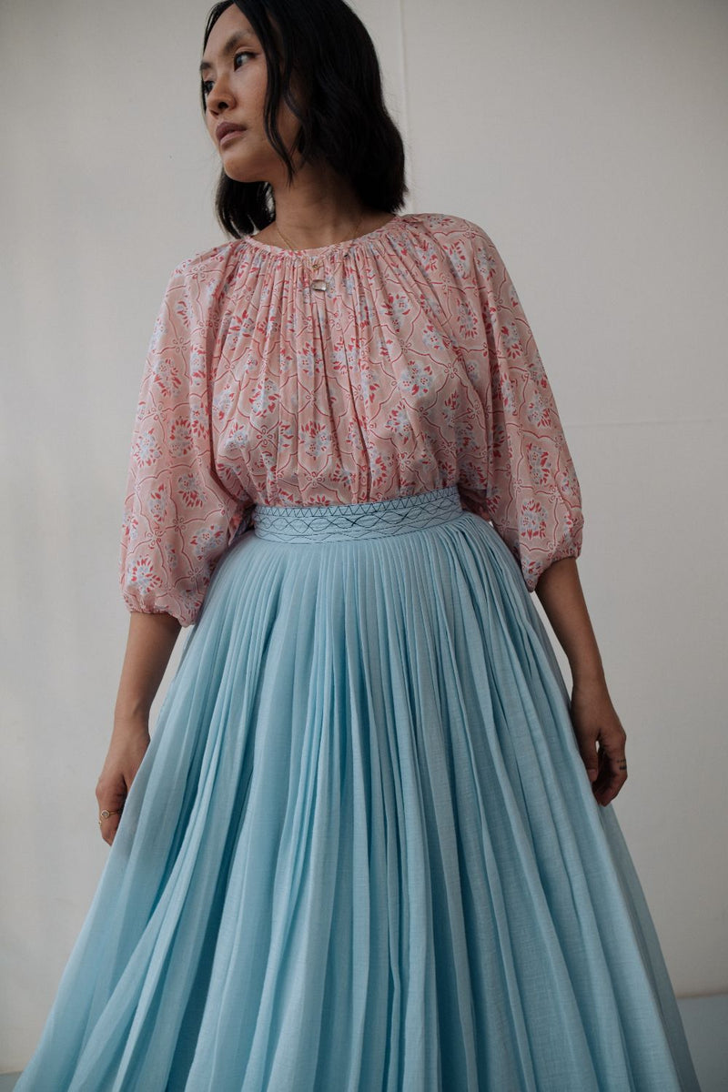MIRA SKIRT chanderi by TOKREE in blue color for women in Singapore
