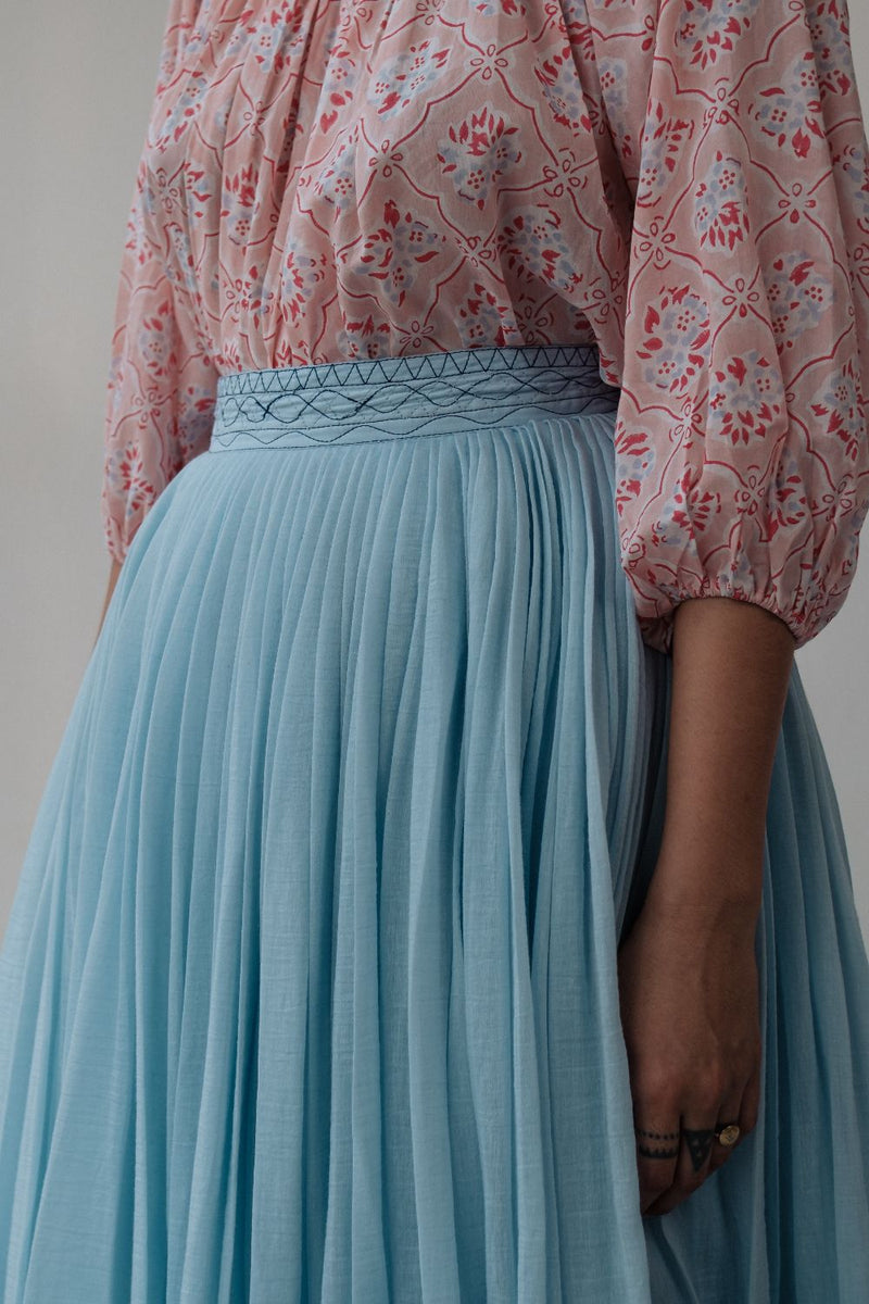 MIRA SKIRT chanderi by TOKREE in blue color for women in Singapore
