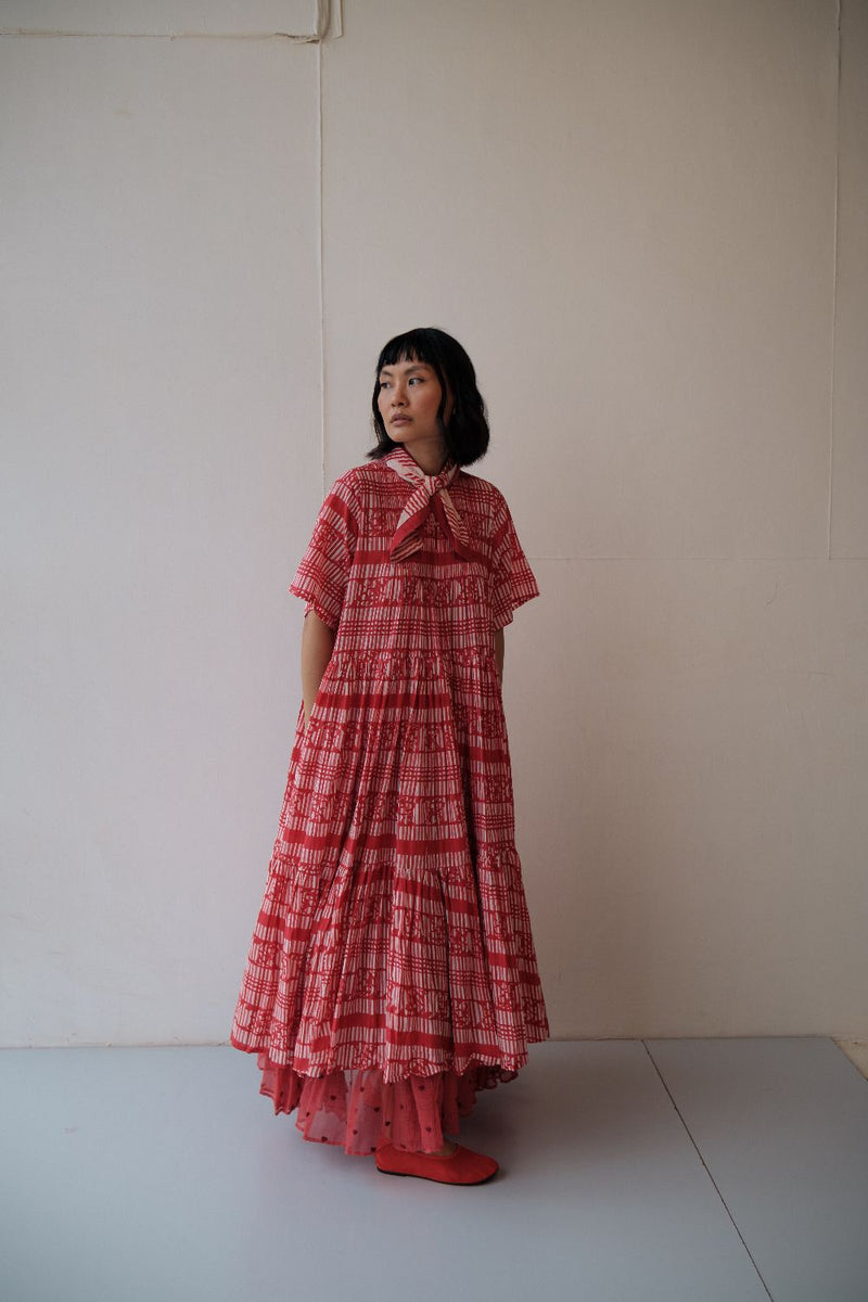 HANAH DRESS cotton by TOKREE in red color for women in Singapore