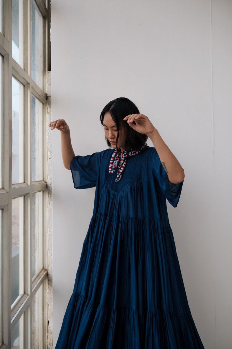 DAISY LONG DRESS cotton by TOKREE in blue color for women in Singapore