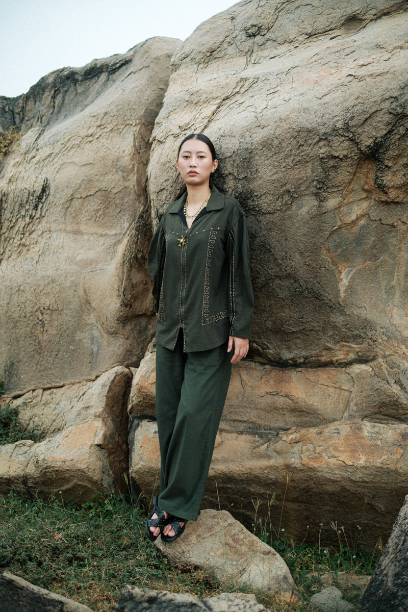 Morracan shirt Crushed Cotton top/shirt by The Terra Tribe in green for women in Singapore