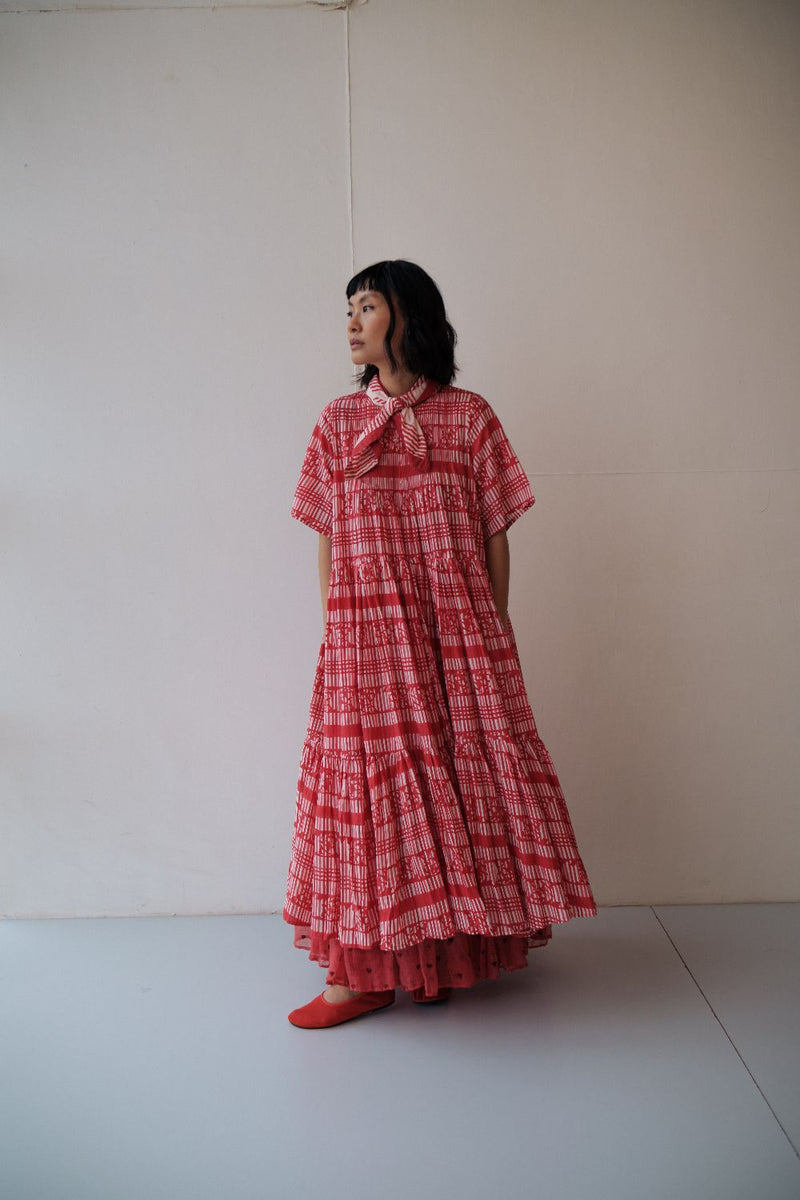 HANAH DRESS cotton by TOKREE in red color for women in Singapore