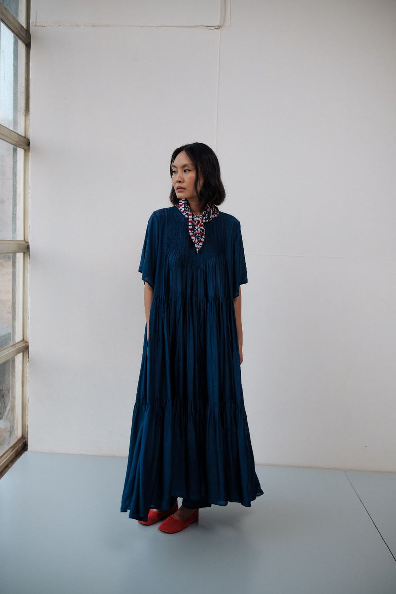 DAISY LONG DRESS cotton by TOKREE in blue color for women in Singapore