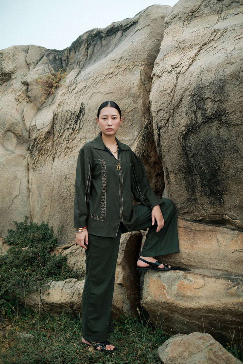 Morracan shirt Crushed Cotton top/shirt by The Terra Tribe in green for women in Singapore
