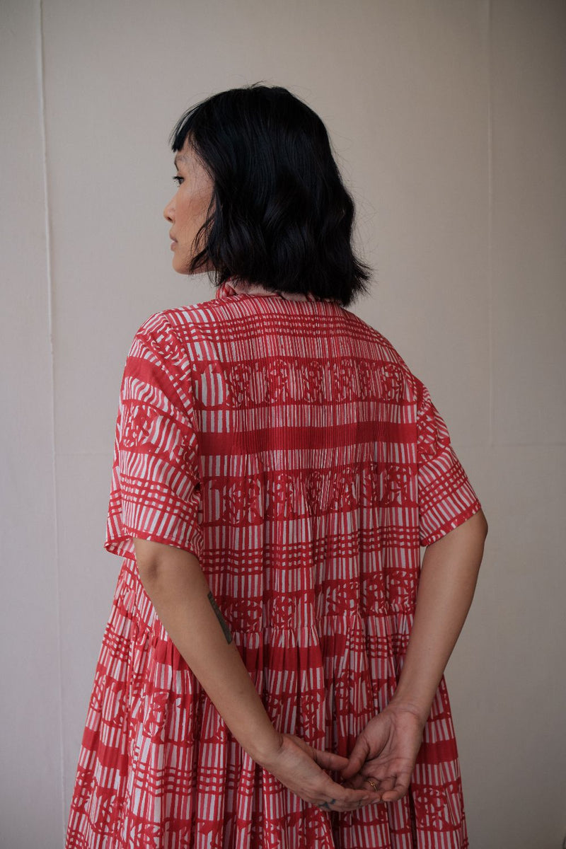 HANAH DRESS cotton by TOKREE in red color for women in Singapore