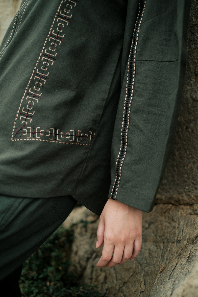 Morracan shirt Crushed Cotton top/shirt by The Terra Tribe in green for women in Singapore