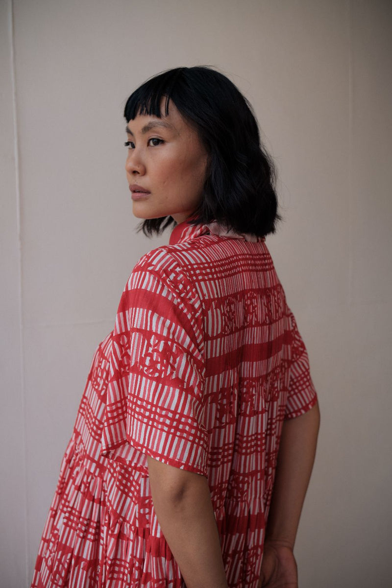 HANAH DRESS cotton by TOKREE in red color for women in Singapore