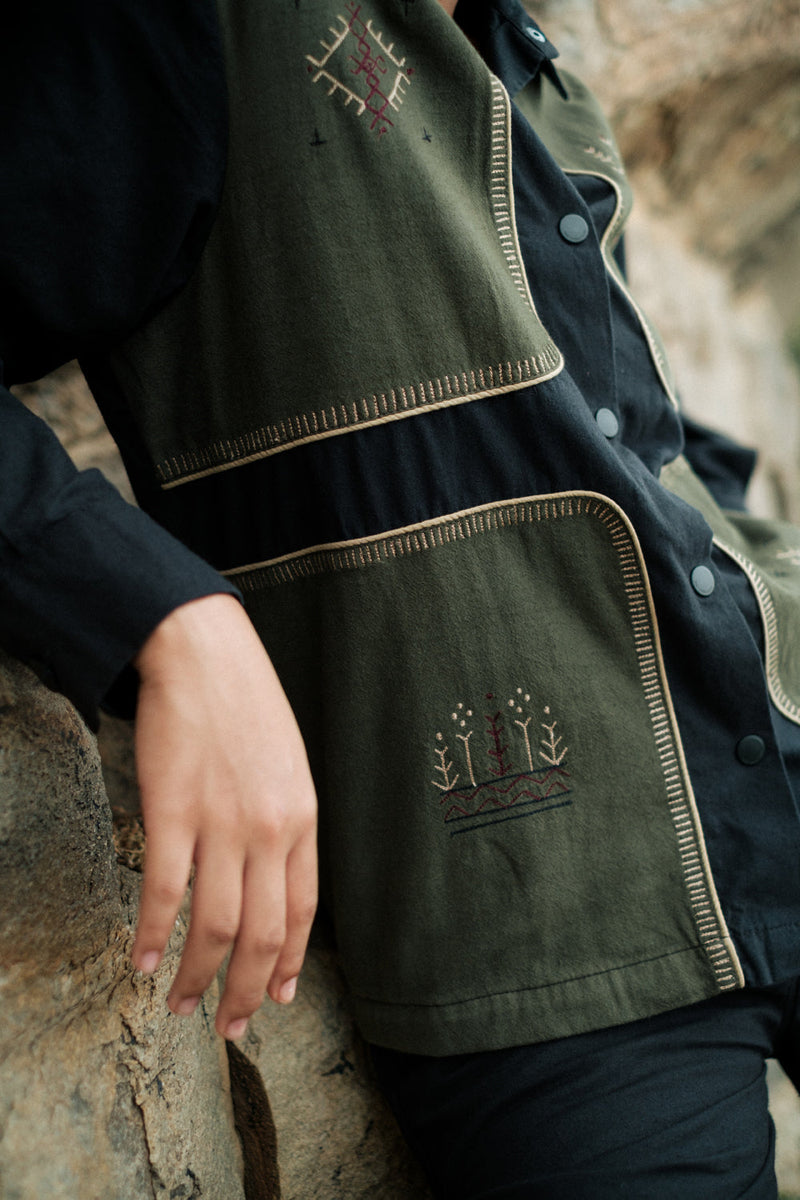 Canyon four patch shirt Crushed Cotton top/shirt by The Terra Tribe in black for women in Singapore
