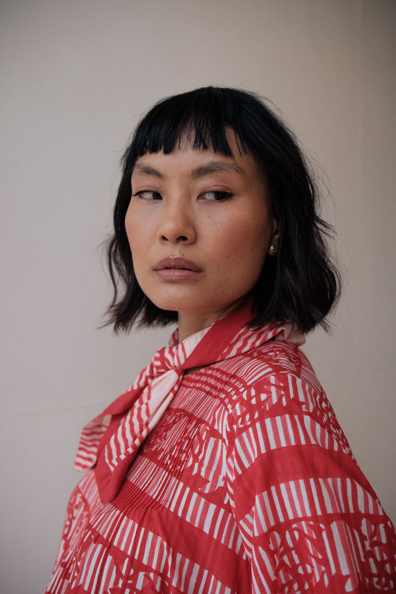 HANAH DRESS cotton by TOKREE in red color for women in Singapore