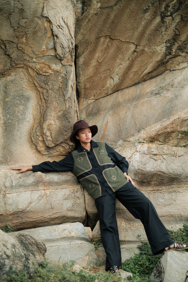 Canyon four patch shirt Crushed Cotton top/shirt by The Terra Tribe in black for women in Singapore