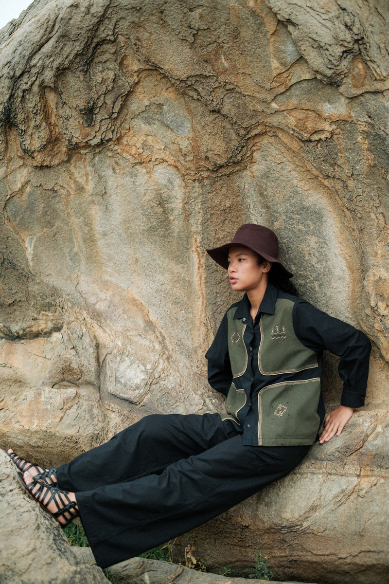Canyon four patch shirt Crushed Cotton top/shirt by The Terra Tribe in black for women in Singapore