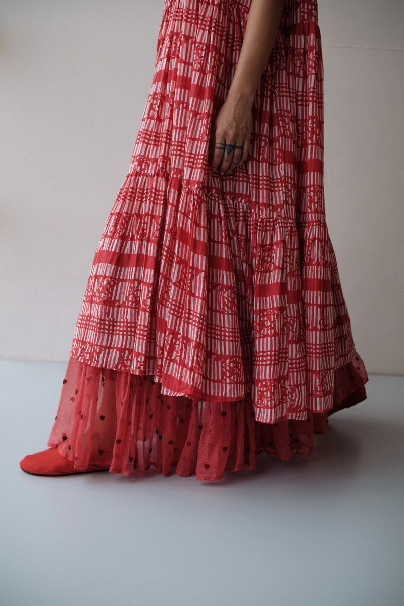 HANAH DRESS cotton by TOKREE in red color for women in Singapore