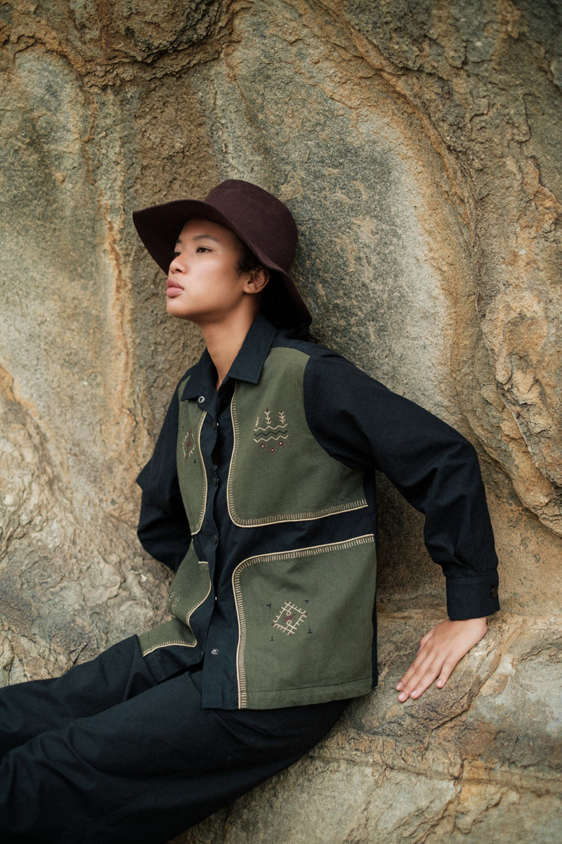 Canyon four patch shirt Crushed Cotton top/shirt by The Terra Tribe in black for women in Singapore