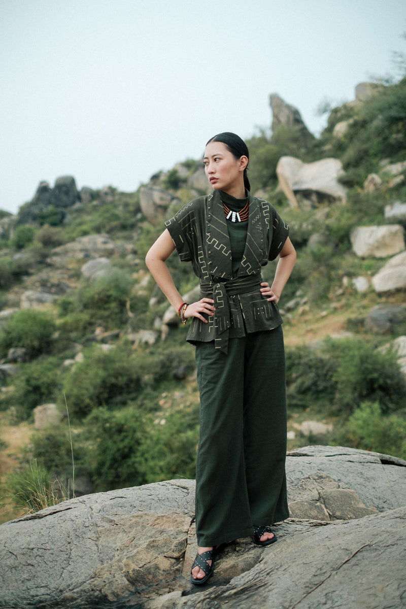 Berlin Shawl collar Top Crushed Cotton top/shirt by The Terra Tribe in black for women in Singapore