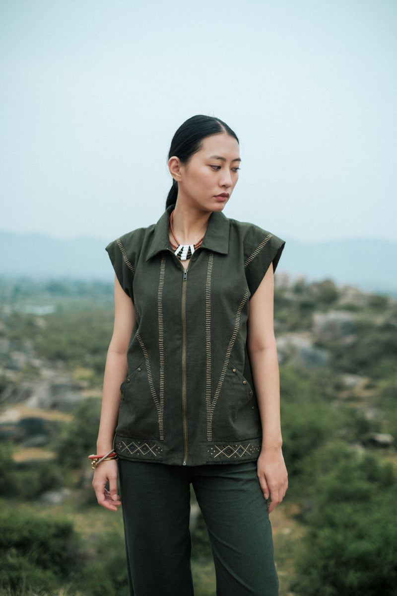 Antalya shirt jacket Crushed Cotton top/shirt by The Terra Tribe in green for women in Singapore