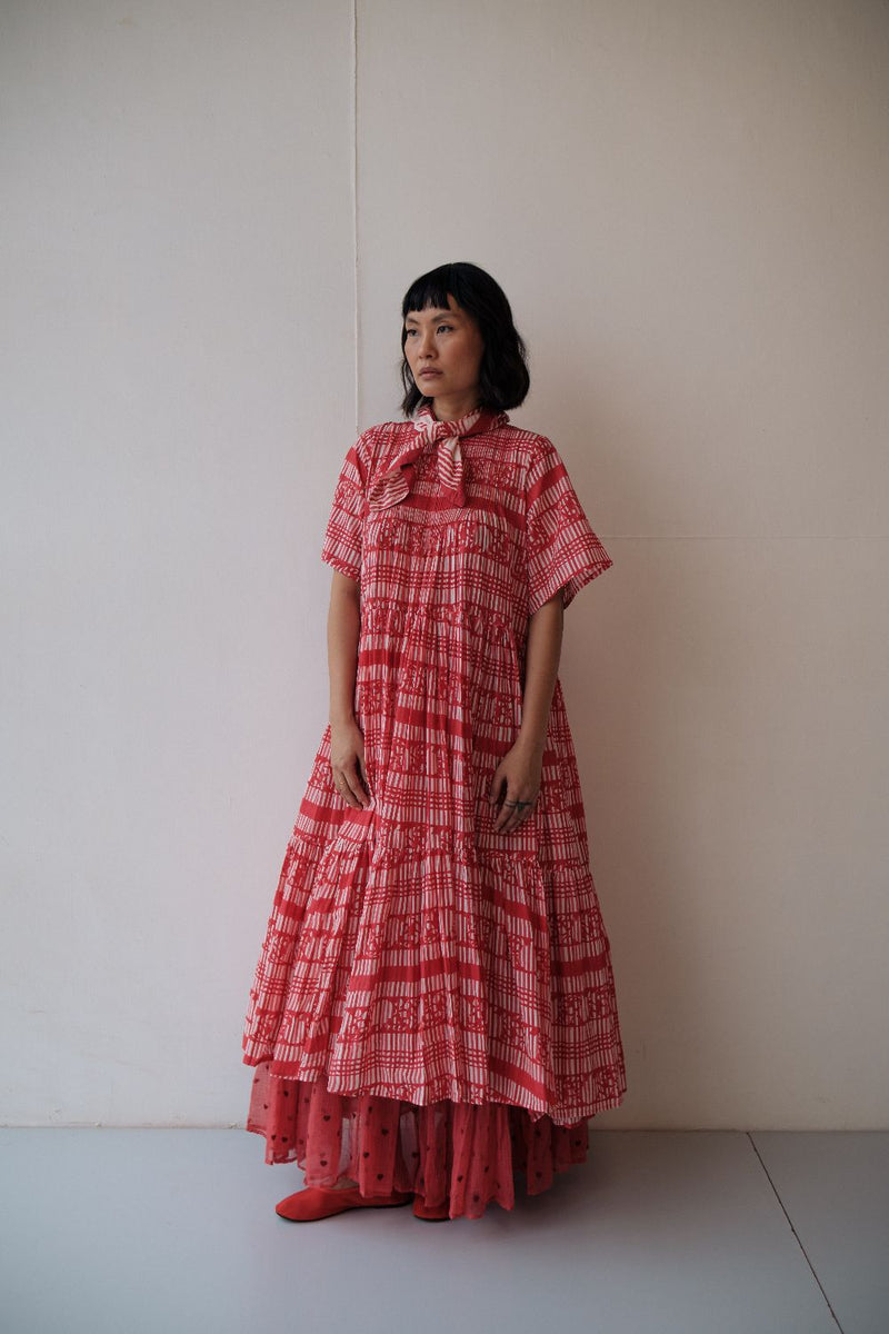 HANAH DRESS cotton by TOKREE in red color for women in Singapore