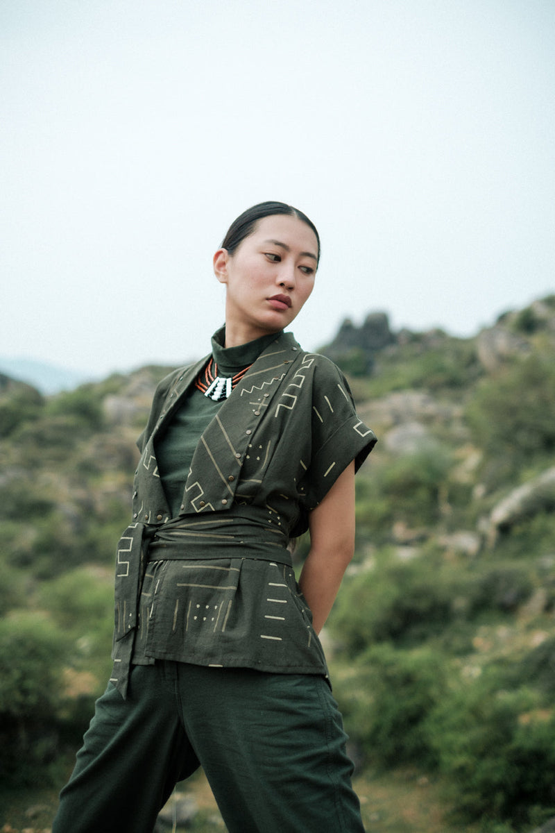 Berlin Shawl collar Top Crushed Cotton top/shirt by The Terra Tribe in black for women in Singapore