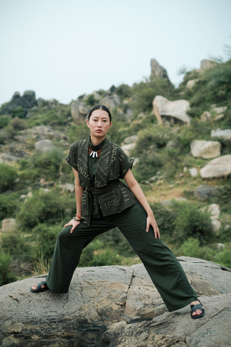 Berlin Shawl collar Top Crushed Cotton top/shirt by The Terra Tribe in black for women in Singapore