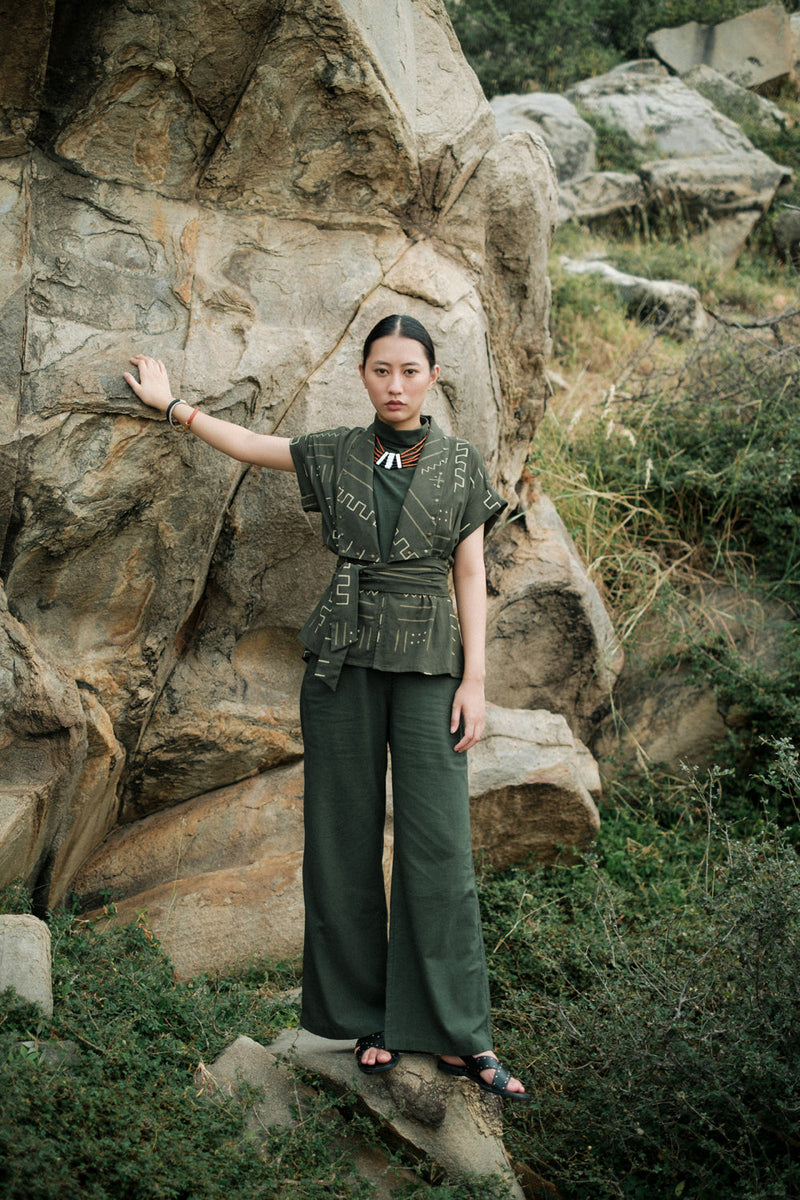Berlin Shawl collar Top Crushed Cotton top/shirt by The Terra Tribe in black for women in Singapore