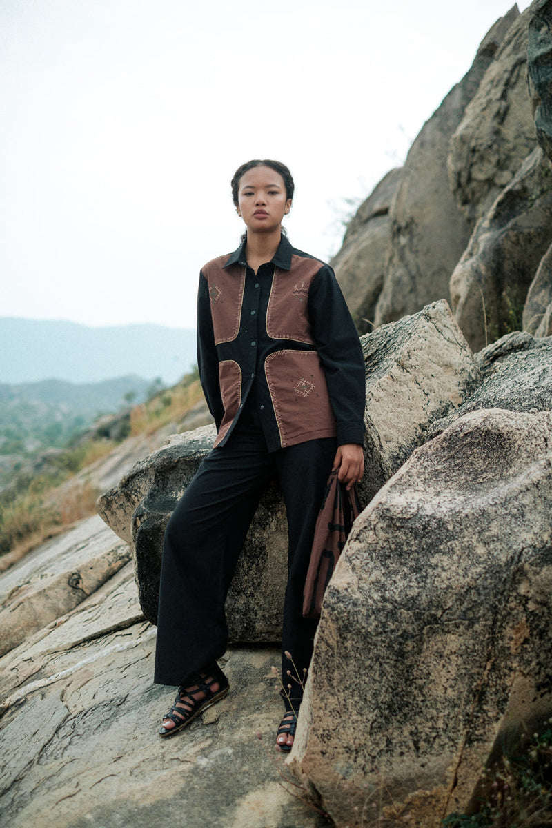 Canyon four patch shirt Crushed Cotton top/shirt by The Terra Tribe in black for women in Singapore