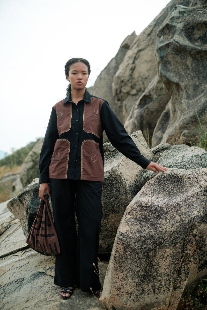 Handwoven Sailor Flared Pants Crushed Cotton pant/trouser by The Terra Tribe in green for women in Singapore