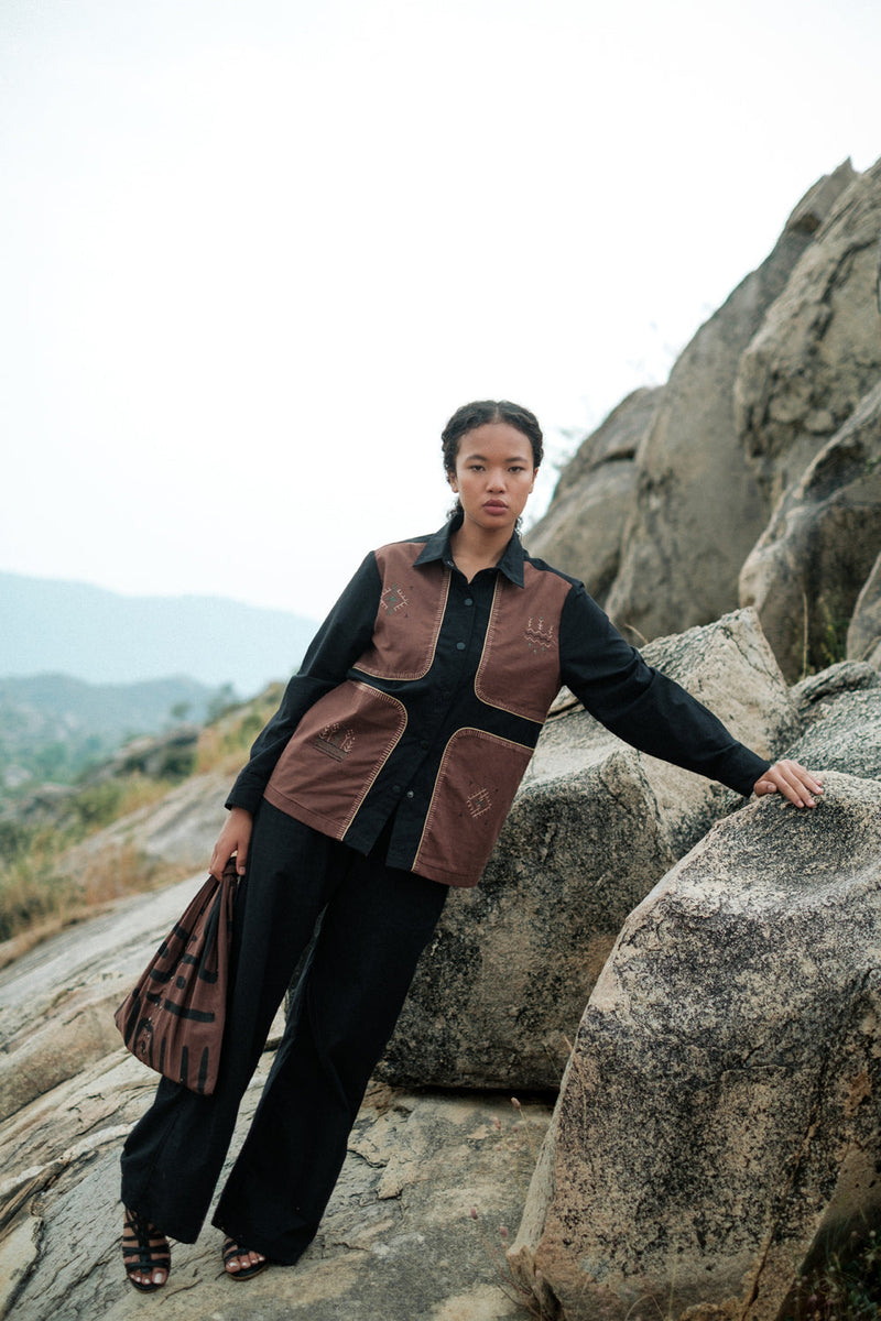 Canyon four patch shirt Crushed Cotton top/shirt by The Terra Tribe in black for women in Singapore