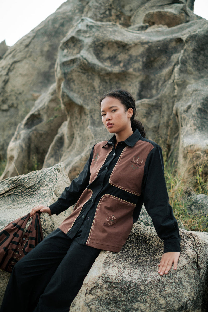 Canyon four patch shirt Crushed Cotton top/shirt by The Terra Tribe in black for women in Singapore