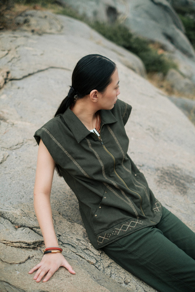 Antalya shirt jacket Crushed Cotton top/shirt by The Terra Tribe in green for women in Singapore