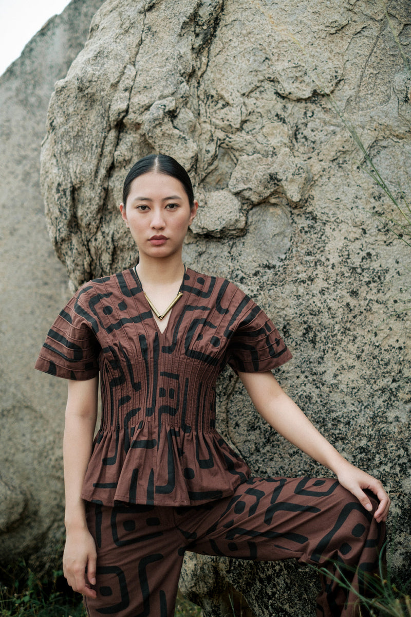 Meknes kimono top paiwand top/shirt by The Terra Tribe in green for women in Singapore