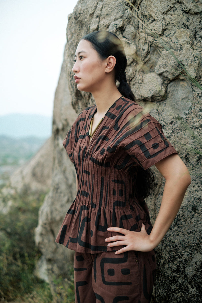 Meknes kimono top paiwand top/shirt by The Terra Tribe in green for women in Singapore