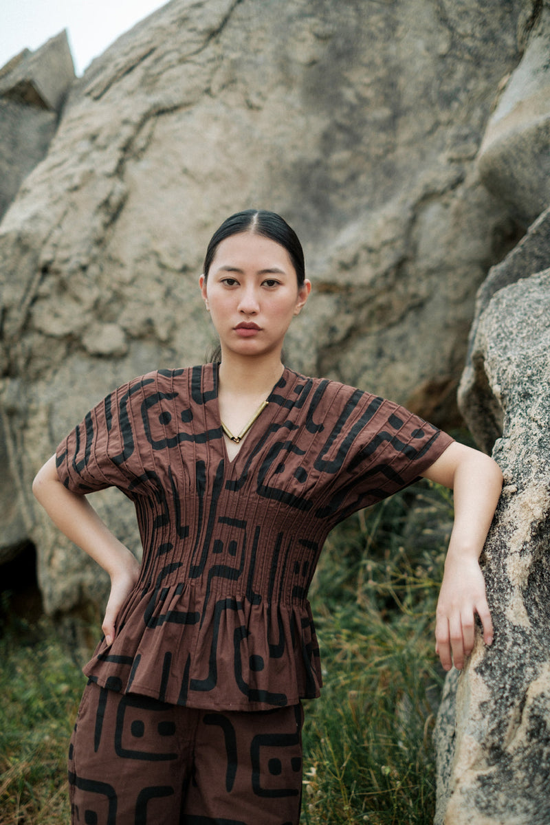 Meknes kimono top paiwand top/shirt by The Terra Tribe in green for women in Singapore